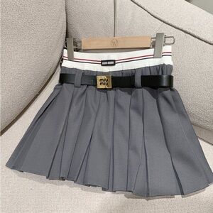 Miu Miu Gray Mini Skirt with Black Belt